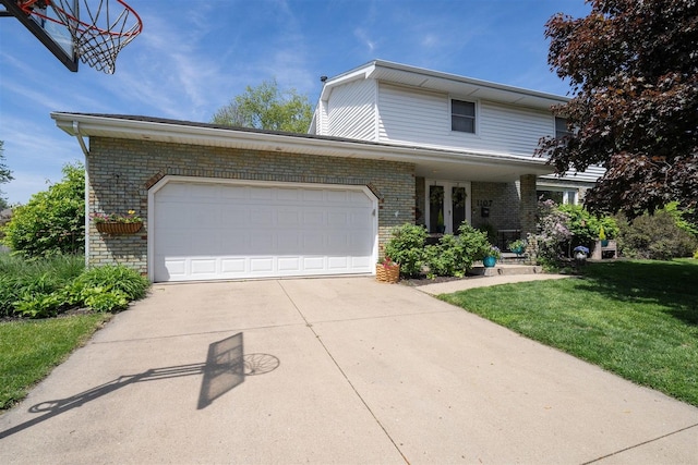 1107 N Bailey Dr, Pontiac, IL 61764 - traditional-style home with brick siding, concrete driveway, a front yard, and an attached garage