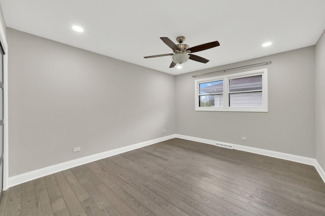 4424 Maple Ave, Brookfield, IL 60513 - empty room with baseboards, ceiling fan, dark wood finished floors, and visible vents