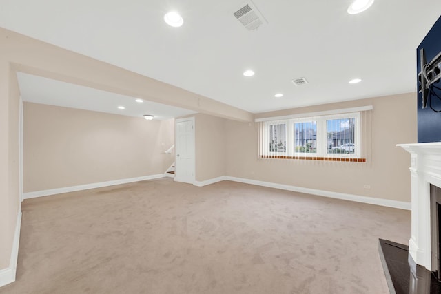 4424 Maple Ave, Brookfield, IL 60513 - unfurnished living room with visible vents, stairs, and light colored carpet