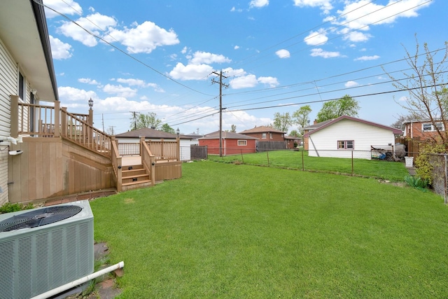 4424 Maple Ave, Brookfield, IL 60513 - view of yard featuring a deck, cooling unit, a fenced backyard, and stairs