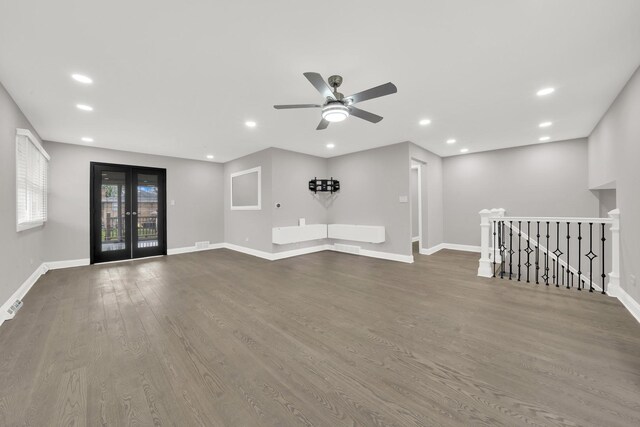 4424 Maple Ave, Brookfield, IL 60513 - unfurnished living room with wood finished floors, baseboards, recessed lighting, french doors, and a ceiling fan