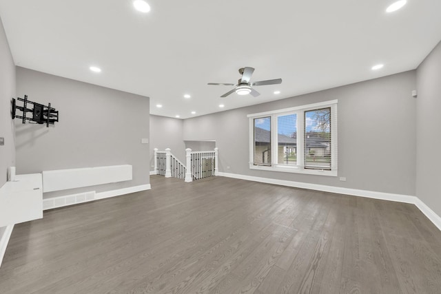 4424 Maple Ave, Brookfield, IL 60513 - unfurnished living room with baseboards, recessed lighting, ceiling fan, and wood finished floors