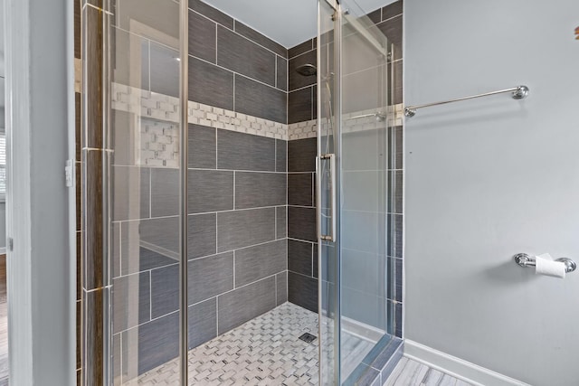 bathroom with a stall shower