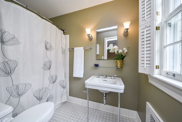 36W722 Crane Rd, Saint Charles, IL 60175 - bathroom with tile patterned flooring, toilet, a shower with curtain, and baseboards