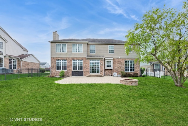 685 Veronica Ct, New Lenox, IL 60451 - back of house featuring a chimney, a patio, a fire pit, and brick siding