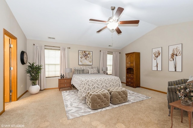 685 Veronica Ct, New Lenox, IL 60451 - bedroom with vaulted ceiling, light carpet, baseboards, and ceiling fan