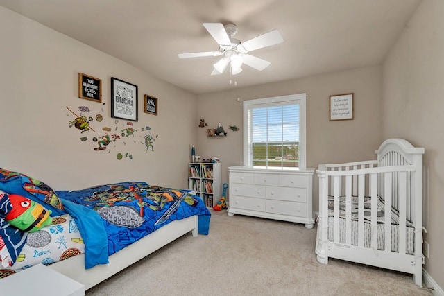 bedroom with carpet floors and ceiling fan