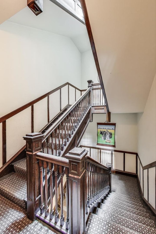 1431 W Rascher Ave Unit 1W, Chicago, IL 60640 - stairway with carpet and vaulted ceiling