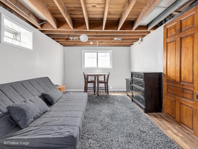 303 Anthony St, Glen Ellyn, IL 60137 - living area featuring light wood-style flooring and wood ceiling with exposed beams
