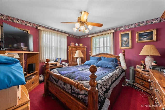 bedroom with carpet floors and a ceiling fan