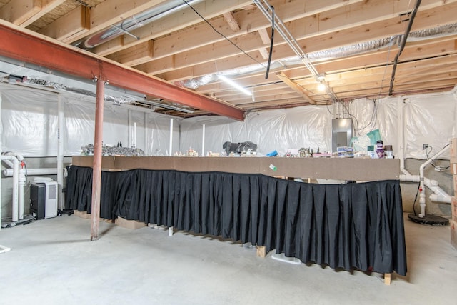 unfinished below grade area with electric panel