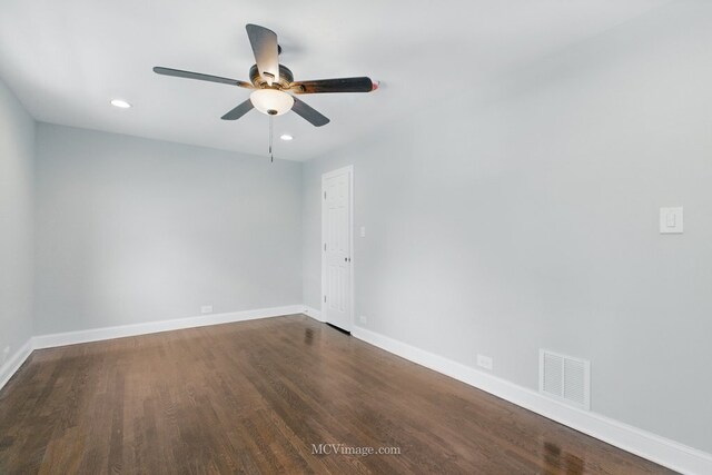 8907 S Luella Ave, Chicago, IL 60617 - unfurnished room with a ceiling fan, baseboards, dark wood finished floors, and recessed lighting