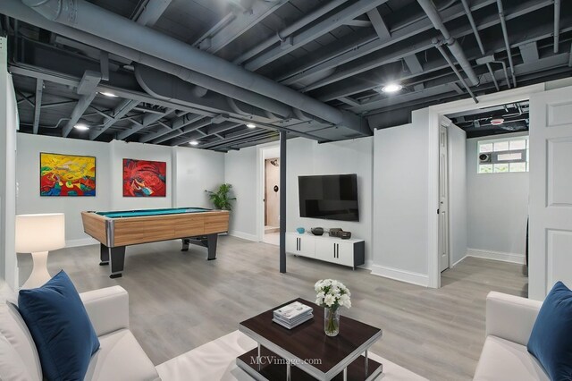 8907 S Luella Ave, Chicago, IL 60617 - playroom featuring pool table, baseboards, and wood finished floors