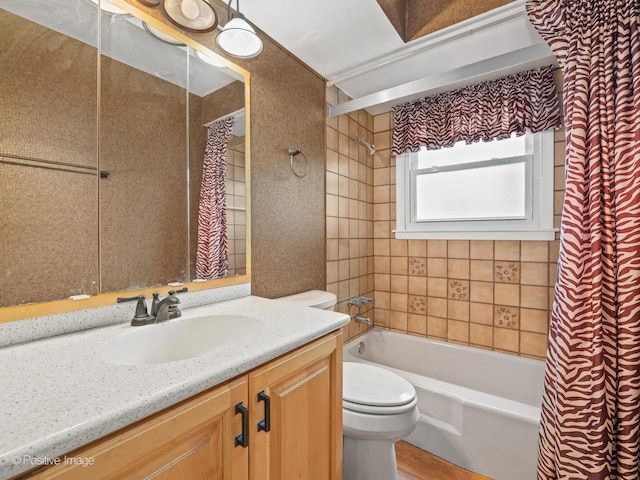 8920 Sycamore Dr, Hickory Hills, IL 60457 - full bathroom with vanity, toilet, and shower / bath combo with shower curtain