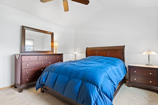 1065 Cedar Creek Dr, Lake Zurich, IL 60047 - bedroom featuring light carpet, vaulted ceiling, and ceiling fan