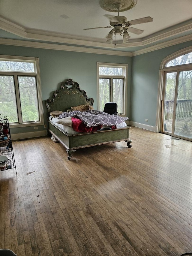 6554 N 16000e Rd, Grant Park, IL 60940 - bedroom with multiple windows, hardwood / wood-style floors, access to outside, and crown molding