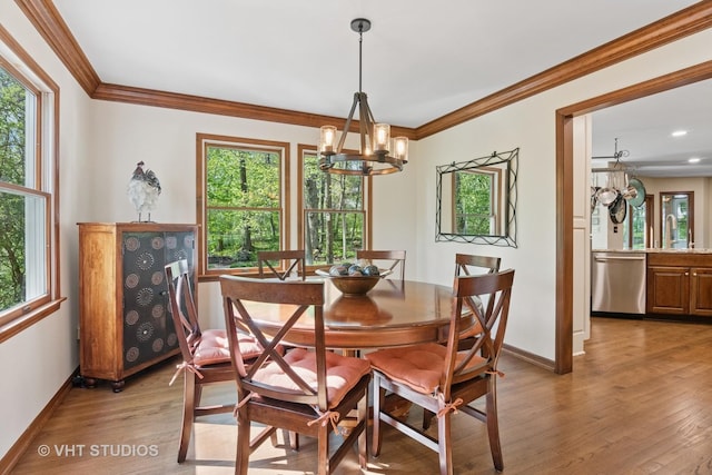 42W142 Ravine Dr, Saint Charles, IL 60175 - dining area featuring a chandelier, plenty of natural light, baseboards, and ornamental molding