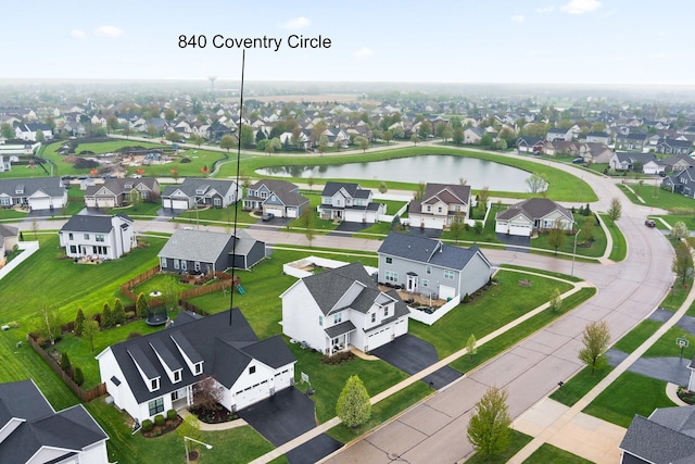 840 Coventry Cir N, Sycamore, IL 60178 - aerial view with a water view and a residential view