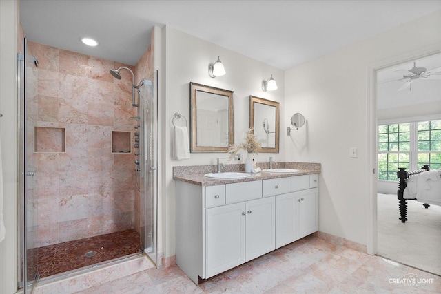 4012 Heron Ct, Naperville, IL 60564 - full bathroom with a shower stall, double vanity, and ceiling fan