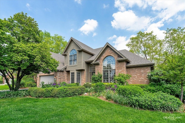 4012 Heron Ct, Naperville, IL 60564 - traditional-style home featuring brick siding, a front lawn, a shingled roof, and an attached garage