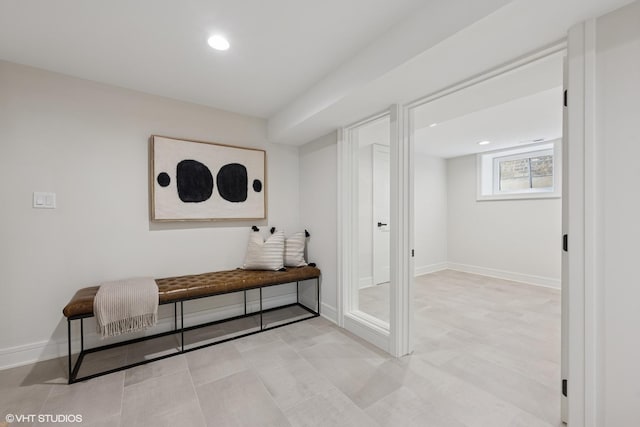 mudroom featuring baseboards and recessed lighting