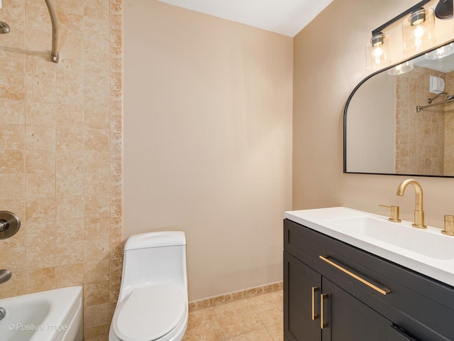 405 N Wabash Ave Unit 2315, Chicago, IL 60611 - full bath with tile patterned floors, baseboards, vanity, toilet, and washtub / shower combination
