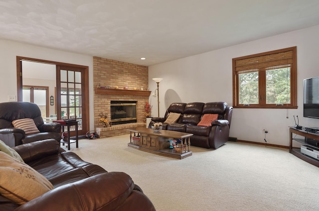 17 Thistle Trl, Caledonia, IL 61011 - living area with carpet, healthy amount of natural light, a brick fireplace, and recessed lighting