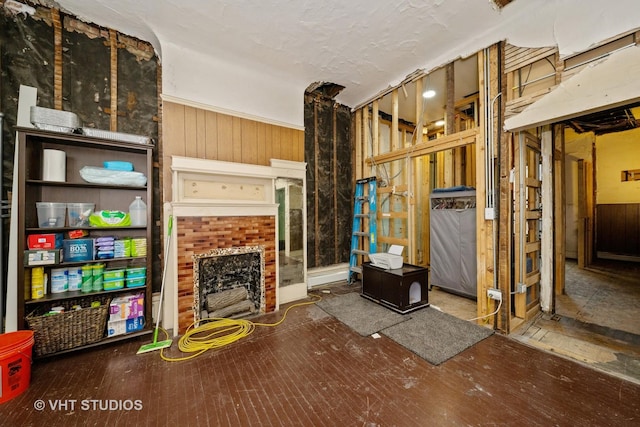 3912 S Prairie Ave, Chicago, IL 60653 - interior space with a brick fireplace and wooden walls