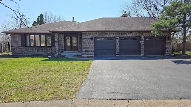 4951 Crest Ct, Country Club Hills, IL 60478 - ranch-style house featuring an attached garage, a front yard, aphalt driveway, and brick siding