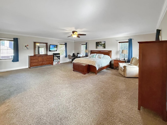 1402 W Lincoln Blvd, Freeport, IL 61032 - bedroom featuring ornamental molding, carpet floors, and a ceiling fan