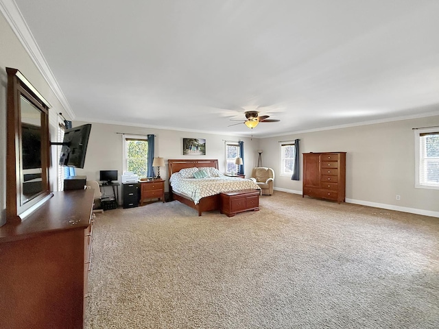 1402 W Lincoln Blvd, Freeport, IL 61032 - bedroom with crown molding, carpet floors, multiple windows, and a ceiling fan