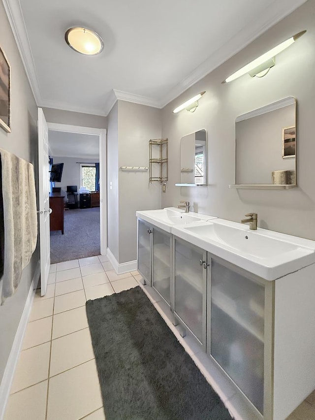 1402 W Lincoln Blvd, Freeport, IL 61032 - full bath with ornamental molding, double vanity, and tile patterned flooring