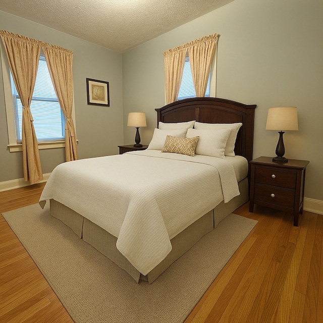 3114 N Long Ave, Chicago, IL 60641 - bedroom featuring baseboards, a textured ceiling, and wood finished floors
