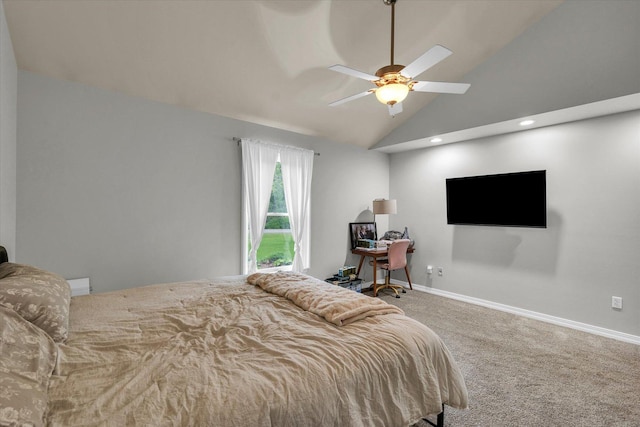 1304 Woodland Ct, Mahomet, IL 61853 - carpeted bedroom featuring recessed lighting, a ceiling fan, baseboards, and lofted ceiling