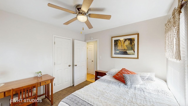 bedroom featuring carpet flooring and a ceiling fan