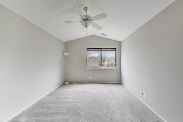 1608 Pennsbury Ct Unit A2, Wheeling, IL 60090 - unfurnished room with carpet floors, ceiling fan, vaulted ceiling, and baseboards