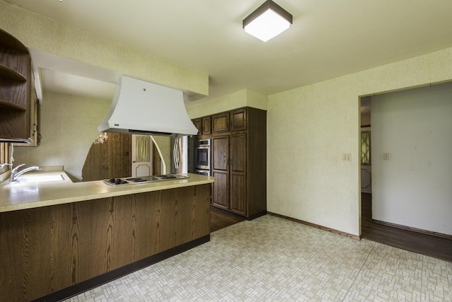 301 Garnett Ave, Winthrop Harbor, IL 60096 - kitchen featuring custom exhaust hood, open shelves, a sink, stovetop, and oven