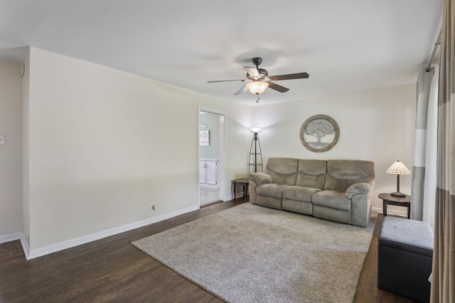 11341 S Nagle Ave, Worth, IL 60482 - living area with ceiling fan, dark wood finished floors, and baseboards