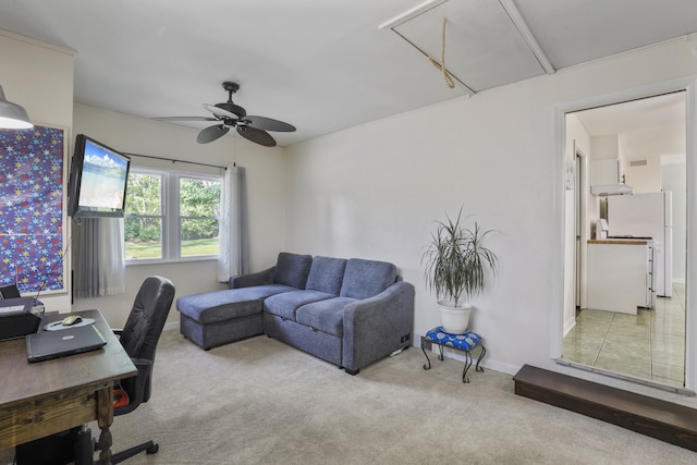 11341 S Nagle Ave, Worth, IL 60482 - office area featuring attic access, a ceiling fan, carpet flooring, and baseboards