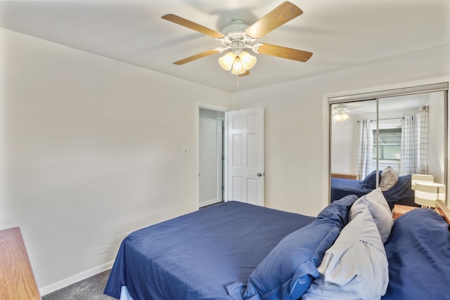 11341 S Nagle Ave, Worth, IL 60482 - bedroom featuring carpet flooring, baseboards, ceiling fan, and a closet