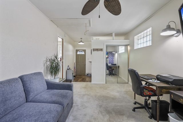 11341 S Nagle Ave, Worth, IL 60482 - office with attic access, a ceiling fan, and carpet flooring