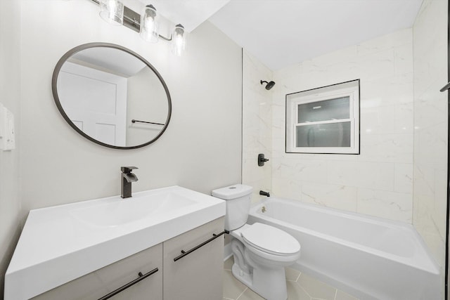 4825 W Oakdale Ave, Chicago, IL 60641 - full bath featuring toilet, vanity, bathtub / shower combination, and tile patterned floors