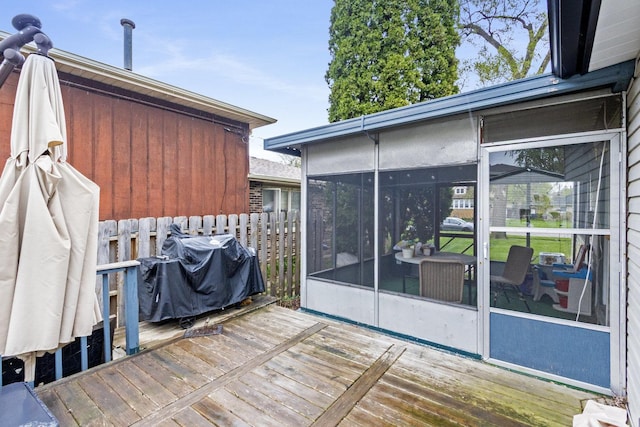 14958 Kildare Ave, Midlothian, IL 60445 - wooden terrace with a sunroom and a grill