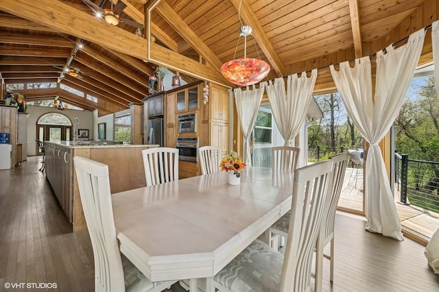 184A River Rd, Lake Barrington, IL 60010 - dining space with healthy amount of natural light, dark wood finished floors, and wooden ceiling