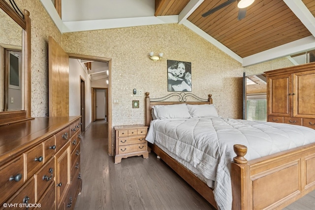 184A River Rd, Lake Barrington, IL 60010 - bedroom featuring dark wood-type flooring, wood ceiling, ceiling fan, and attic access