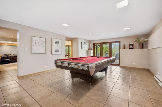184A River Rd, Lake Barrington, IL 60010 - rec room with light tile patterned floors, pool table, baseboards, and french doors