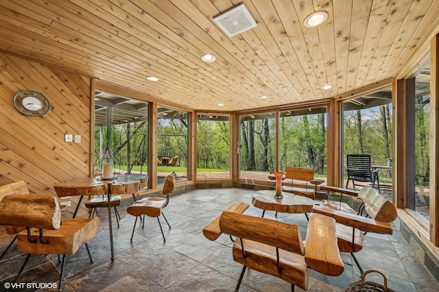184A River Rd, Lake Barrington, IL 60010 - sunroom / solarium with wood ceiling, stone tile floors, and recessed lighting