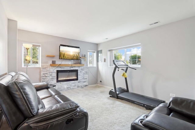 1046 Piccolo Ln, Volo, IL 60073 - living room featuring carpet floors, a fireplace, and baseboards