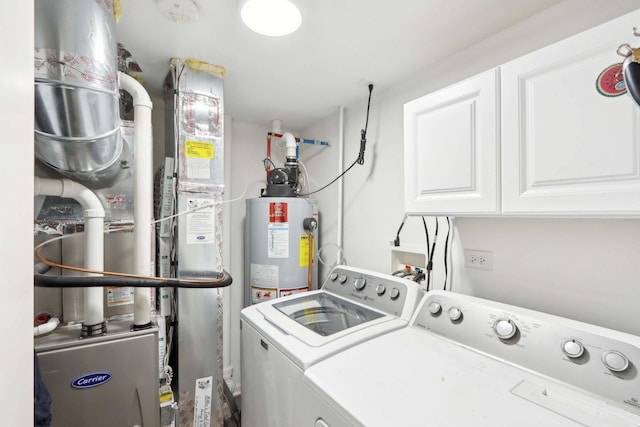 1046 Piccolo Ln, Volo, IL 60073 - clothes washing area featuring cabinet space, washer and dryer, and gas water heater