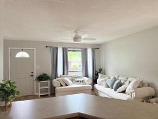 living room featuring ceiling fan